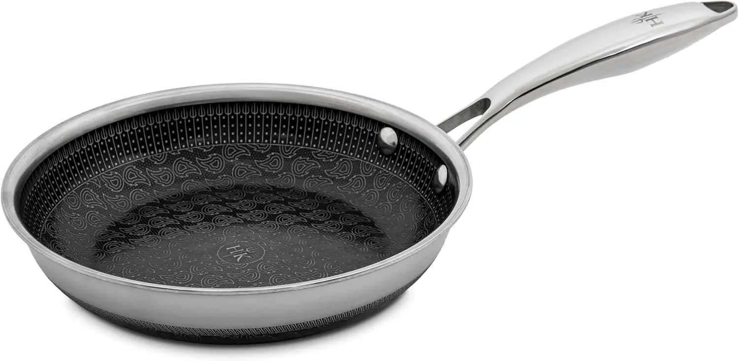 8" Hybrid Frying Pan: Tri-Clad Stainless Steel & Nonstick Ceramic, PFAS Free, Oven Safe to 900°F, All Cooktops
