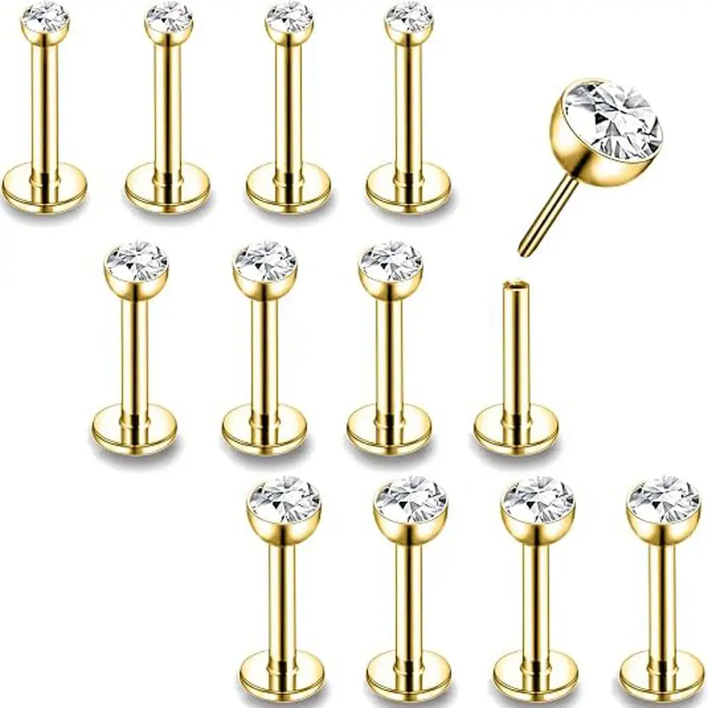 1Pc Stainless Steel Ear Lip Stud Jewelry CZ Stone Cartilage Tragus Labret Earring Tongue Studs Threaded Fashion Body Jewelry