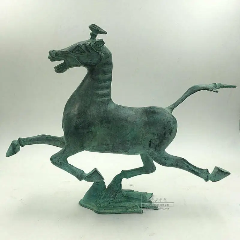 30cm Vintage Bronze Chinese Running Horse Sculpture, Treading on flying swallow