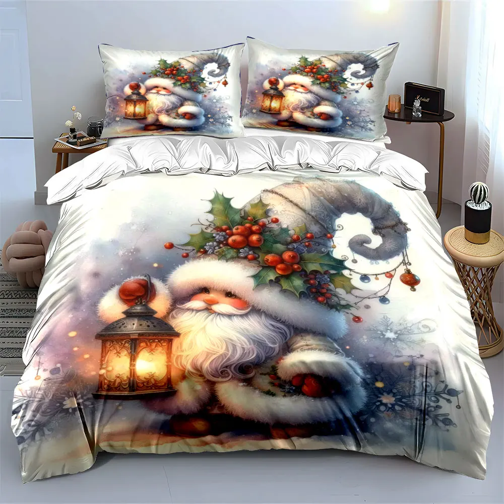 Santa Claus carries a lantern to welcome the holiday Print Duvet Cover Bedding Set Included 1*Duvet Cover 2*Pillowcases