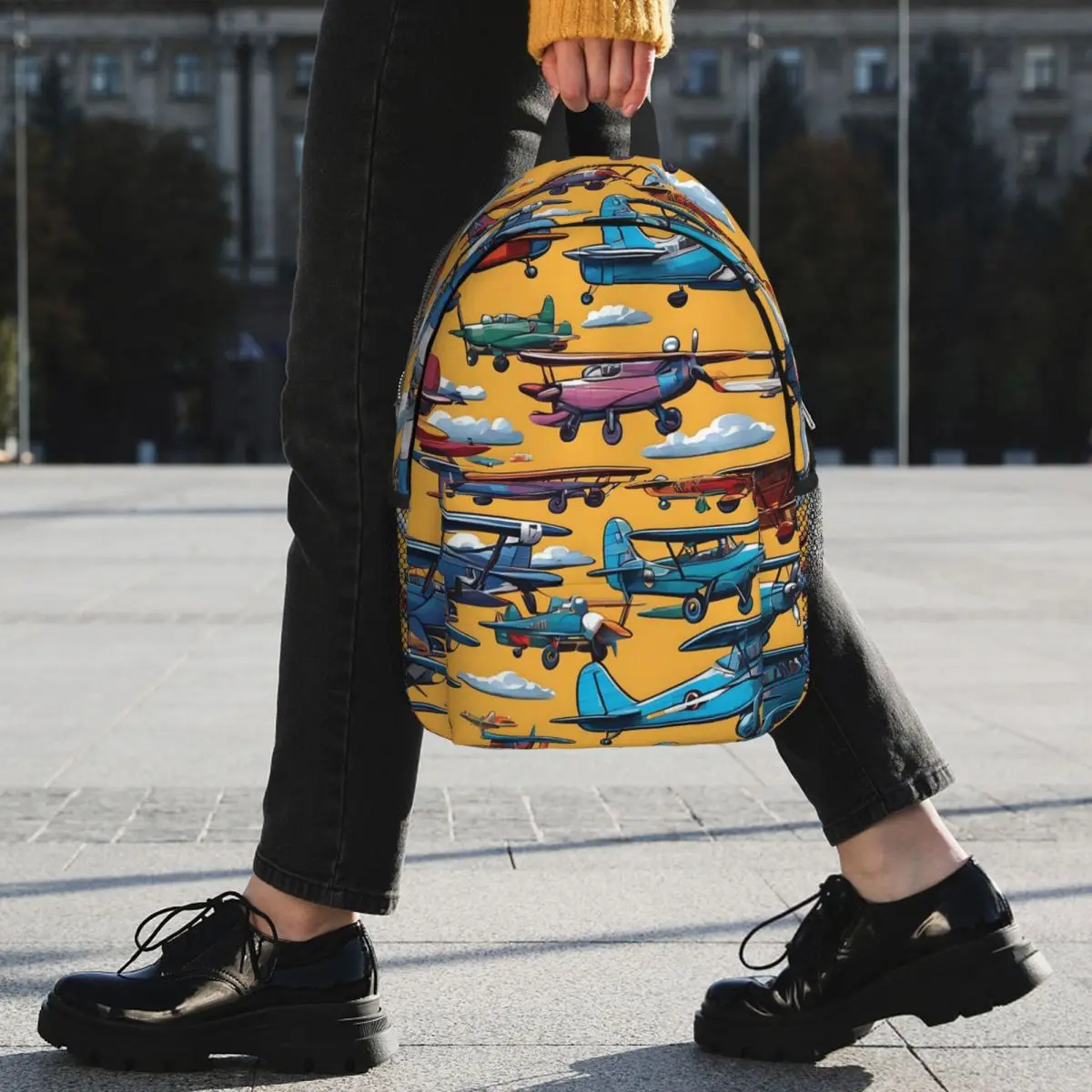 Cartoon Airplane Aviation Themed Backpack Student BookBag Children School Bag Computer Shoulder Bags for Men Women