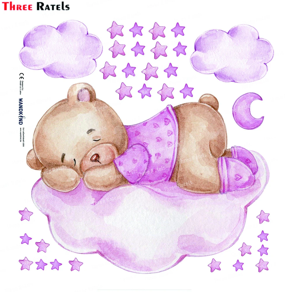 

Three Ratels K659 Cute Bear Cloud Star Wall Stickers for Kids Rooms Girls Boys Baby Room Decoration Kawaii Cartoon Animal