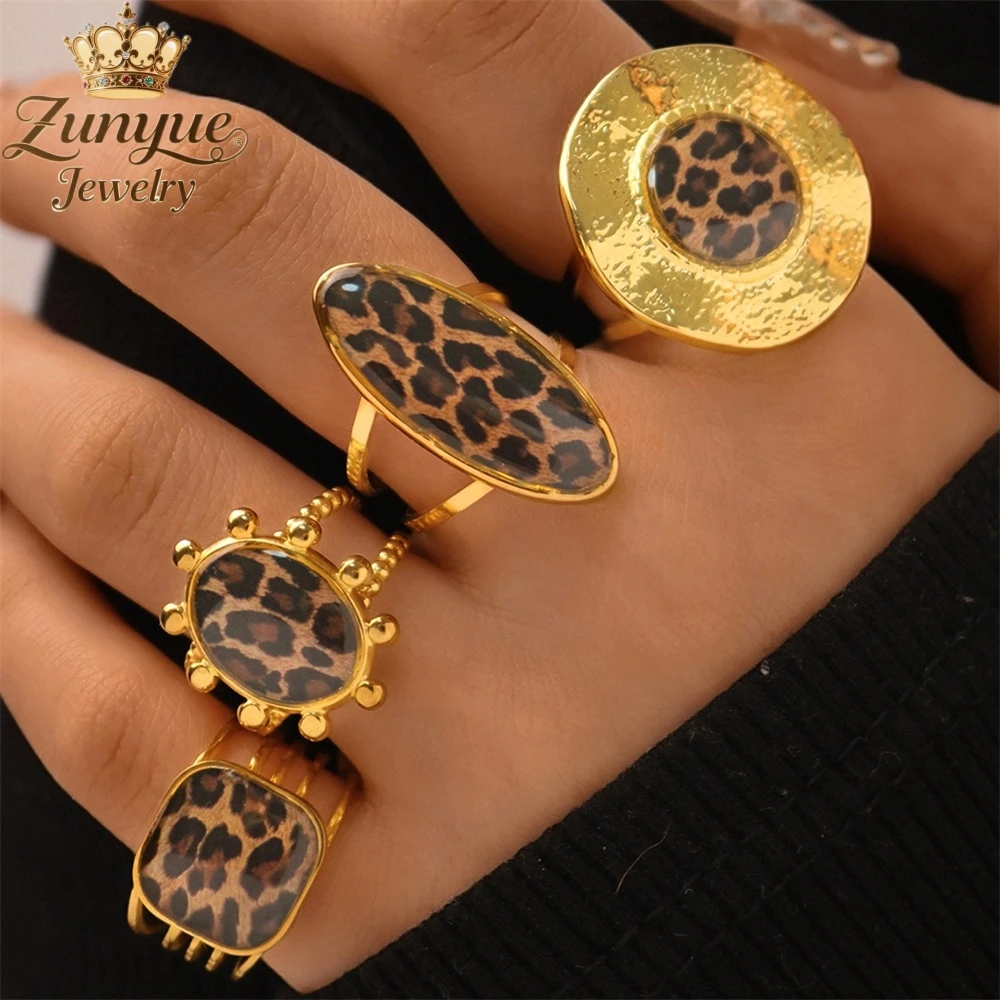 

High-End Stainless Steel Leopard Print Geometric Ring Luxury Quality Jewelry Fashion Jewelry Exquisite Elegant Charms Popular