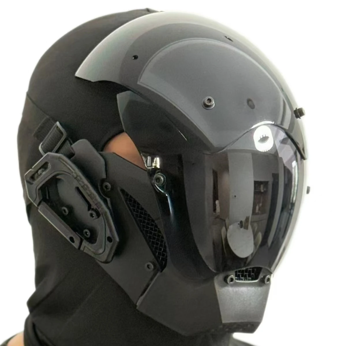 خوذة قناع Cyberpunk السوداء التنكرية للرجال والنساء، قناع Techwear، قناع الهالوين مناسب لملحقات مهرجان الموسيقى والحفلات