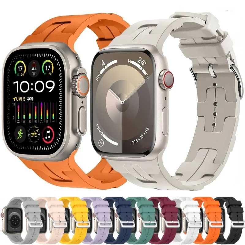 Силиконовый ремешок для Apple Watch Ultra 2 49 мм 10 9 8 7 46 мм 45 мм 41 мм Браслет iWatch series 6 5 4 SE2 44 мм 42 мм Correa