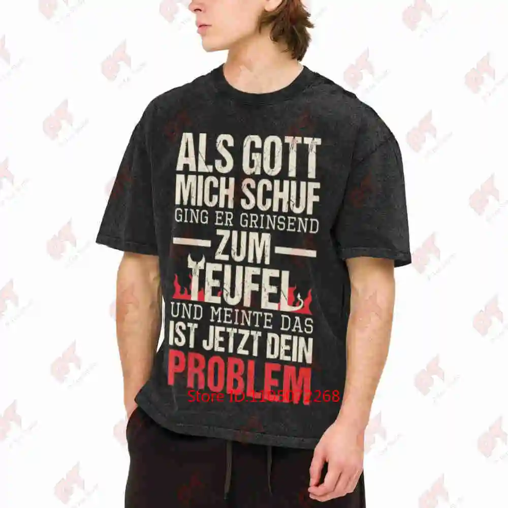 When God Created Me He Went Grinning To Hell Vintage Proverb German Saying Vintage Washed Tee Pure Cotton T-Shirt