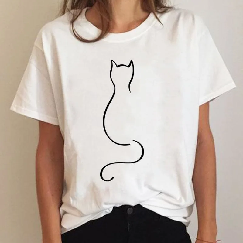 女性のための猫とトトロのプリントTシャツ,白いトップ,動物のプリント,夏服,かわいい,面白い,y2k,2022