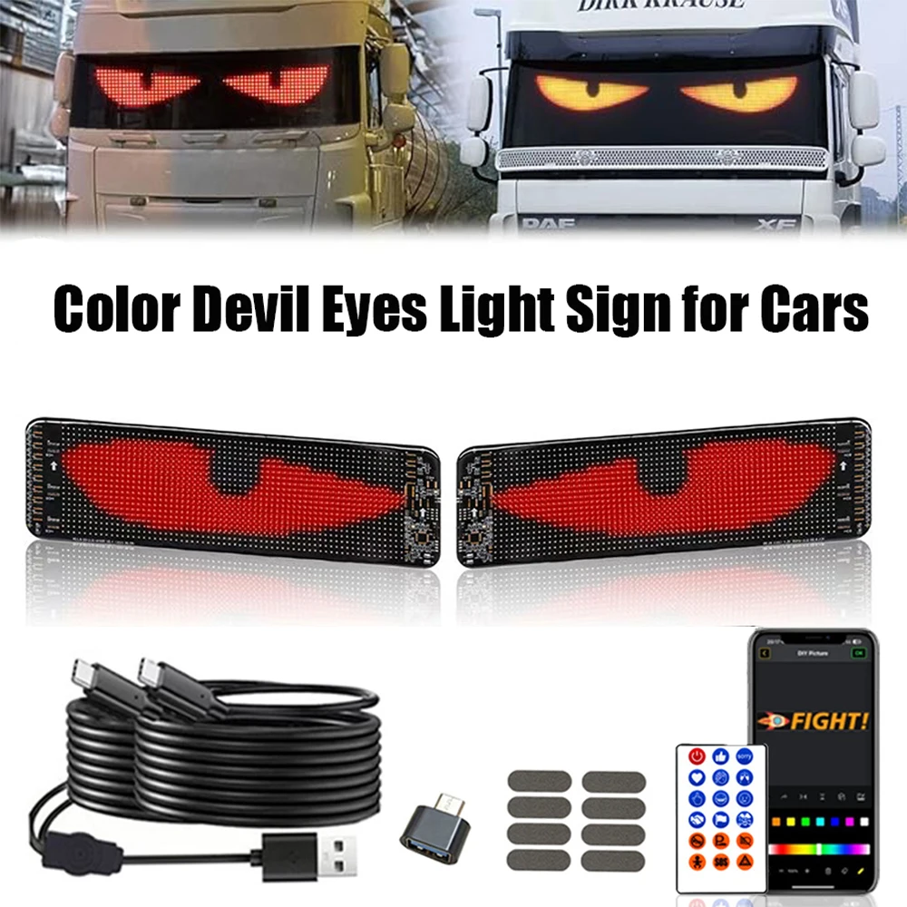 

Truck Car Devil Eye LED Pixel Panel Light Remote Control Soft Foldable Lighting For Truck Windshield USB Powered LED Car Signs