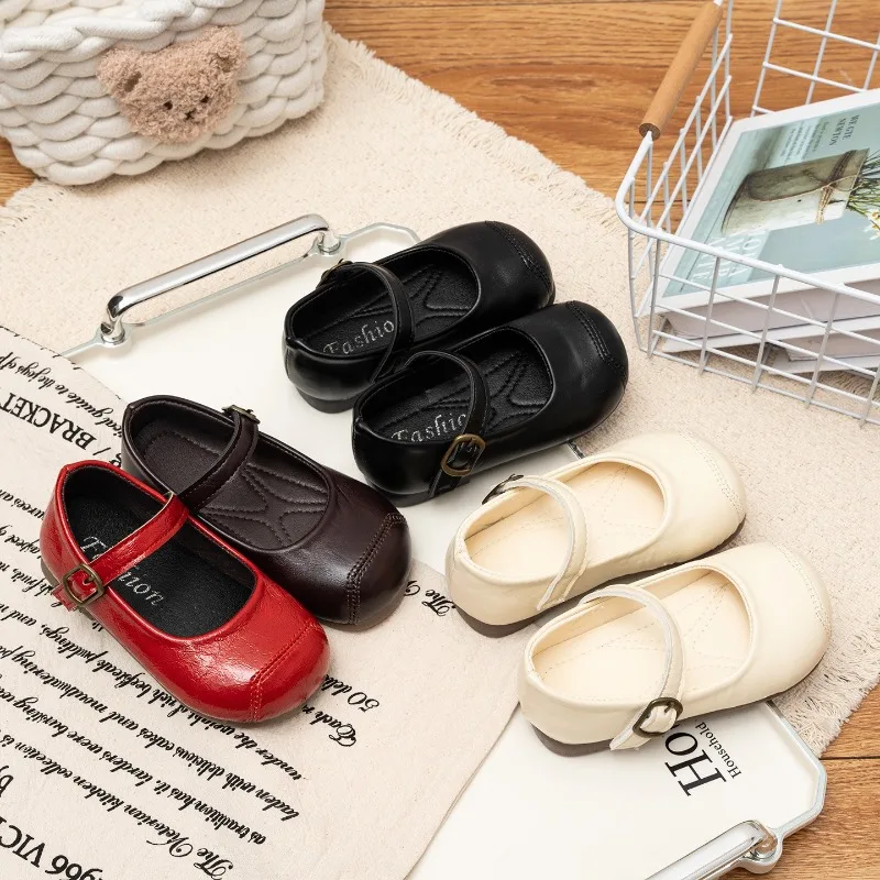 Baby Flat Shoes Soild Color Versatile Toddler Walking Shoes Hook&loop 2026 New Fashion Kids Leather Shoes Round Toes Soft Sole