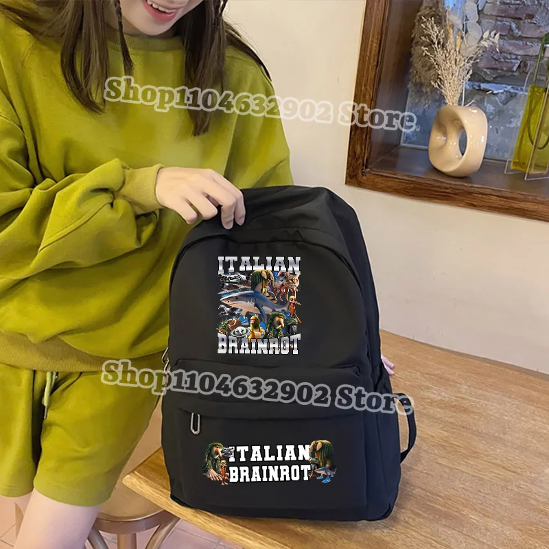 Italian Brainrot Students Schoolbag Tung Tungtung Sahur Patterned Backpacks Telala Funny Shark Creative Bags Back To School Gift