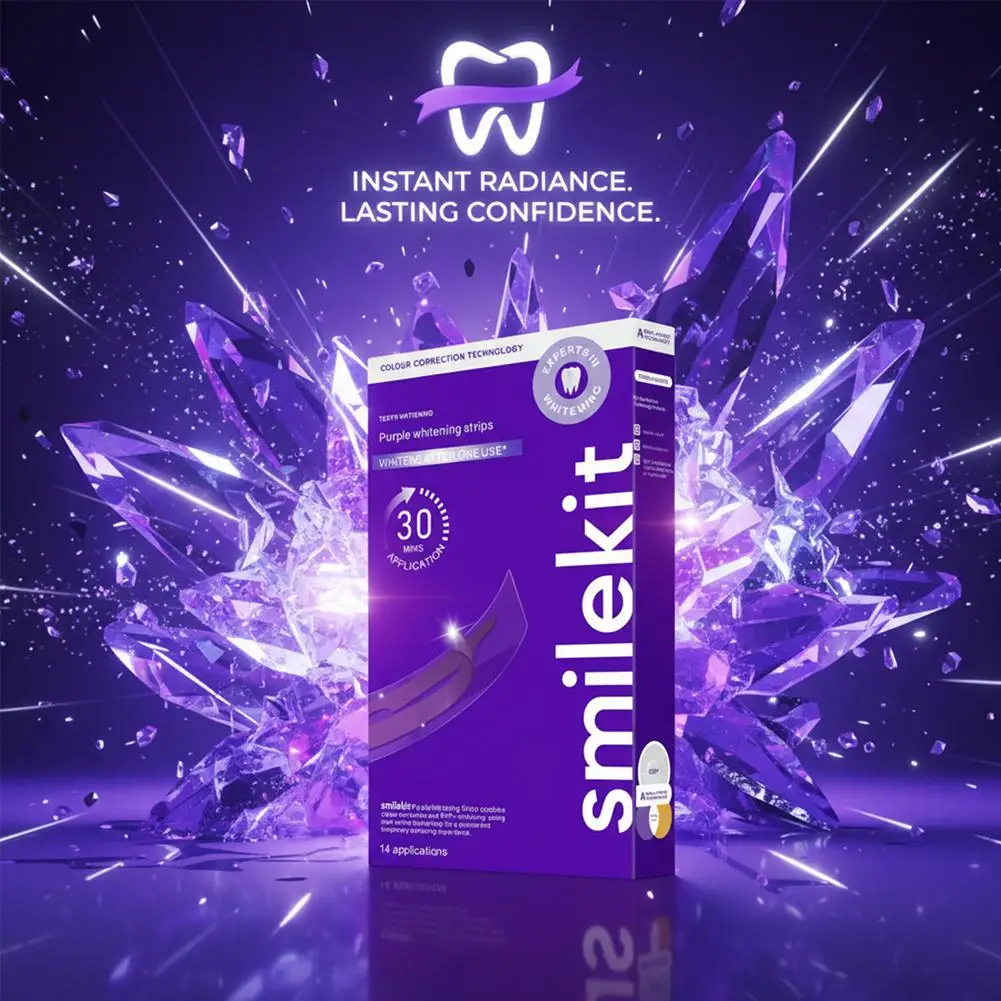 Purple Whitening Strips Fresh Breath Color Correction Convenient Quick Enamel Safe Teeth Whitening Kit Remove Stains Dental Care