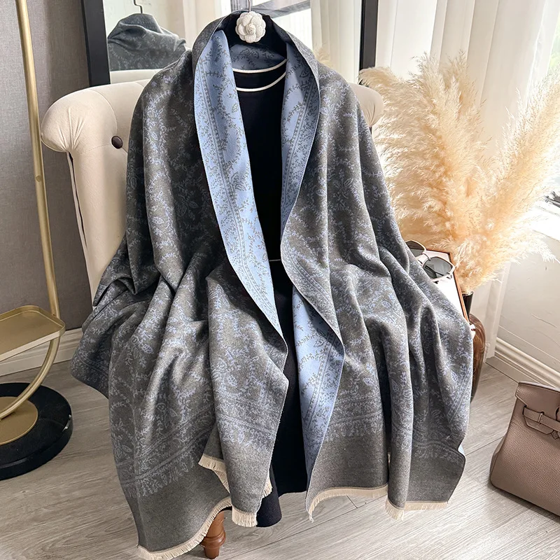 

New floral vine color-blocked acrylic scarf shawl, stylish versatile warm neck wrap, live-streaming hit shawl for women