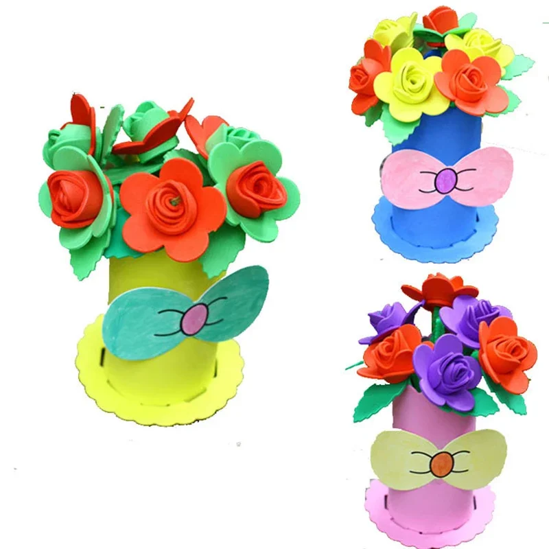 1Pcs Random Children DIY 3D EVA Foam Flower Flowerpot Home Decoration Jigsaw Toy Gift Kids Craft Kits Puzzle Educational Toys