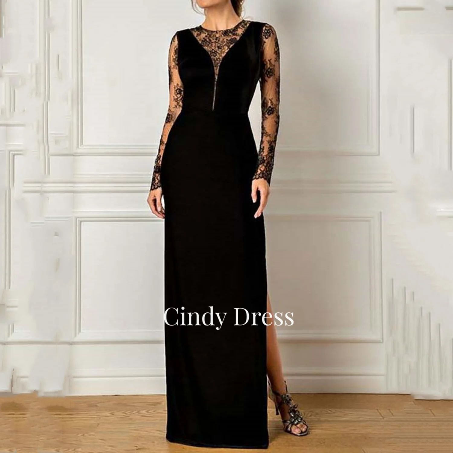 

Cindy Black Mom Dress Lace Long Sleeve Womens Dresses Elegant Gowns Party Women 2023 Special Events Wedding Saudi Evening Gown