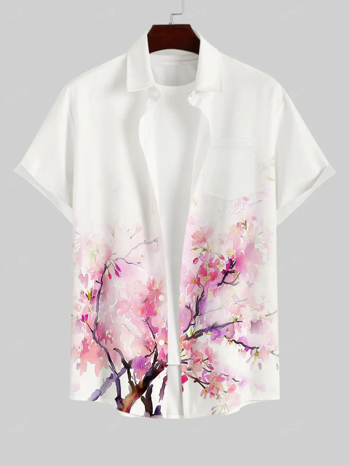 Rosegal Plus Size Watercolor Peach Blossom Print Matching Hawaii Beach Outfit For Couples Men\'s shirt with women\'s Tank Dress
