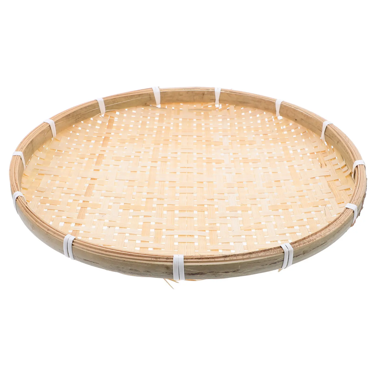 Cesta de bambú tejida de 35 cm, bandeja redonda asiática tradicional para secar champiñones, chiles y arroz, rústica