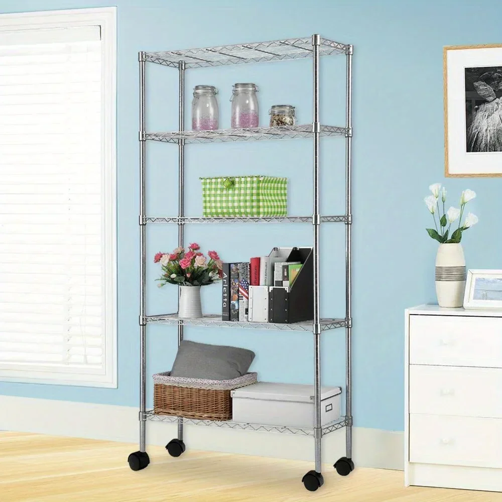 

65x36x14" Commercial 5 Tier Shelf Adjustable Wire Metal Shelving Rack w/ Rolling