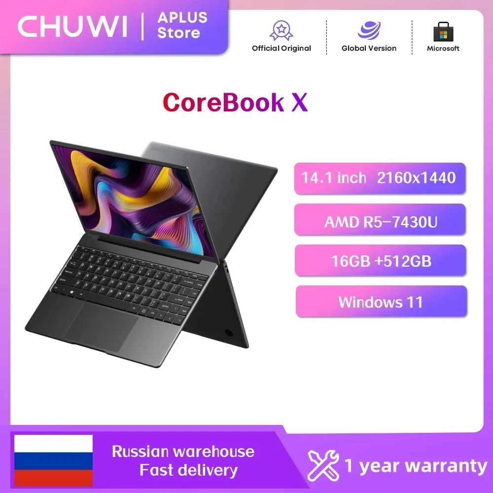 CHUWI CoreBook X 게이밍 노트북 AMD R5-7430U 16GB DDR4 RAM 512GB SSD 14.1인치 FHD IPS 화면 경량 노트북 Windows 11