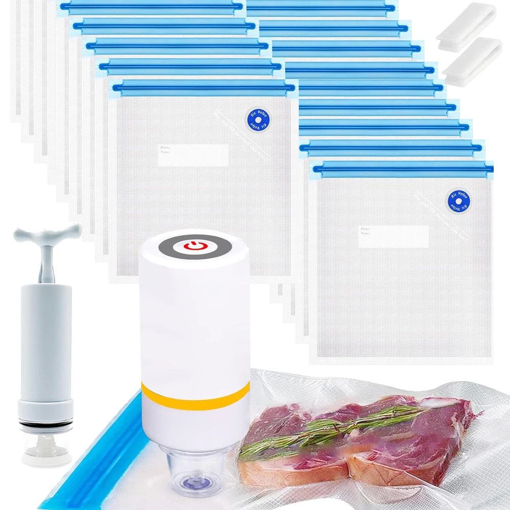 Reusable Vacuum Sealer Bags Vacuum Food Storage Bags Freezer Safe Vacuum Food Storage Bags with USB Pump and Clips