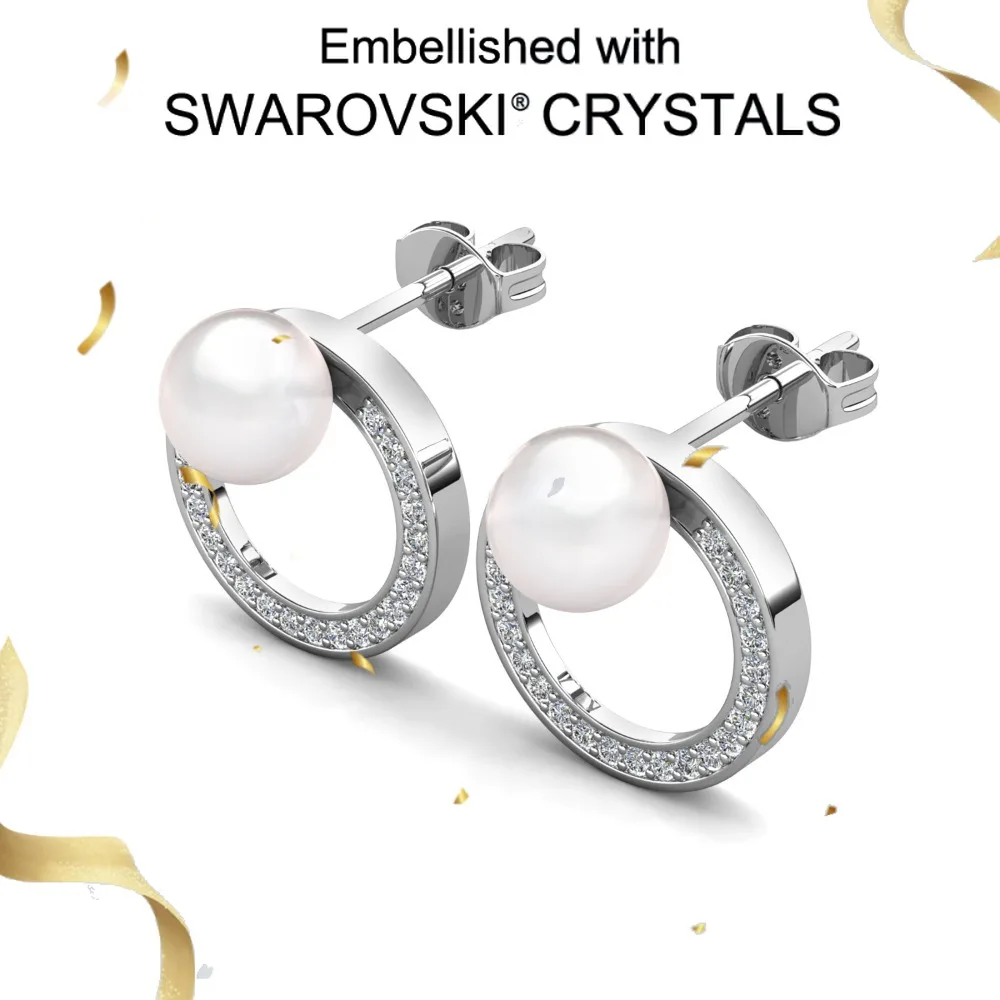 

Daisini Pearl Circle Stud Earrings Inlaid with Swarovski Crystals 925 Sterling Silver Elegant Gift for Women Luxury Accessories