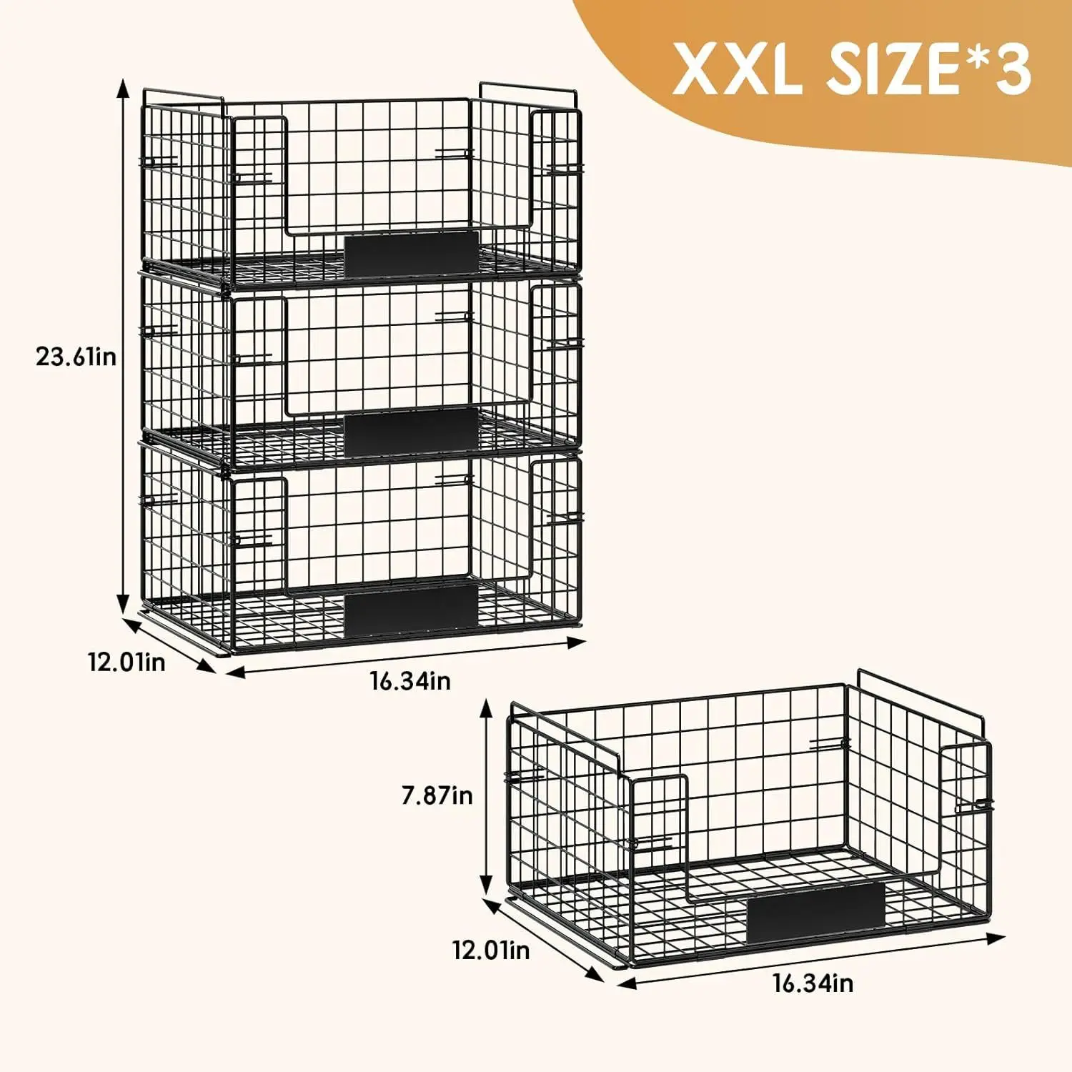 Three-layer stackable steel wire basket can be stacked three-layer storage basket three-layer stacked storage basket office stac