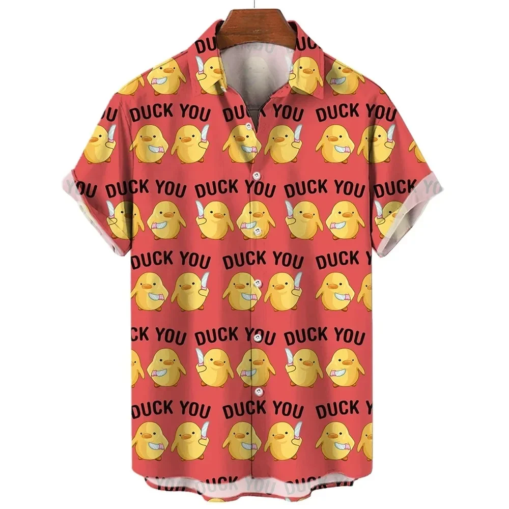 Lovely Duck 3d Print Hawaiian Shirt Men Women Fashion Letter Beach Shirts Animal Blouse Vocation Lapel Camisa Odzież męska