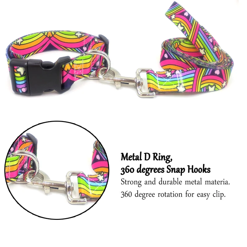 12 Styles Printing Dog Collar Bohemian Personalized Pet Collars Nylon Printed Dog Collar and Leash Set for Small Medium Large