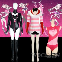 Hazbin disfraz de Anime para mujer, ropa de Hotel, uniforme de Cosplay, Ángel, polvo, vestido Sexy, rayas rojas y blancas, fiesta de Halloween