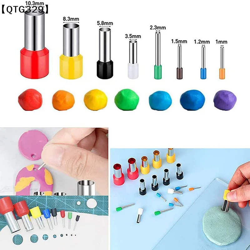 【QTG329】8 Pcs 8 Sizes Polymer Clay Cutter Molds Hole Punches Tool Set DIY Polymer Clay Earrings Making Craft Handmade[T]【WQ】