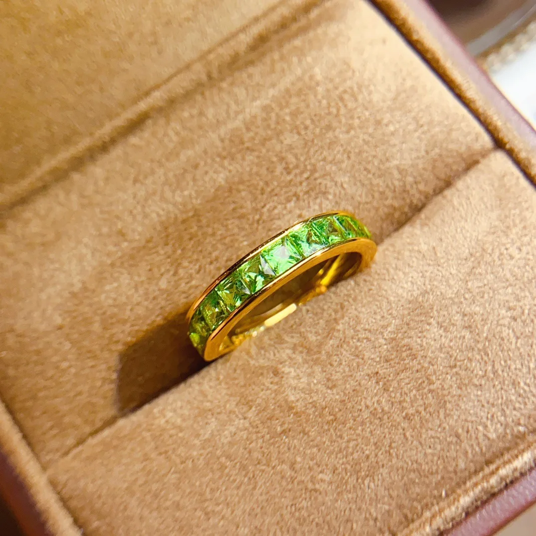 

3*3mm Natural Tsavorite Ring, S925 Sterling Silver Adjustable Gemstone, Elegant Green Jewelry for Women Gift