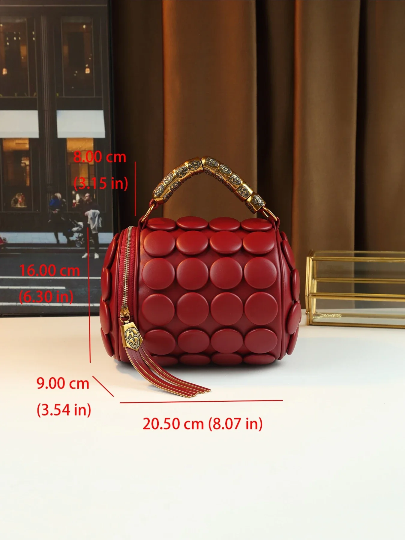Trendy creative three-dimensional polka dot decoration cylinder bag women's retro button pillow bag