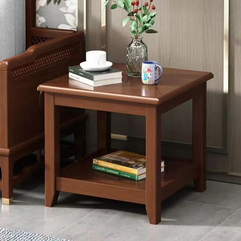 

Modern Small Coffee Table Living Room Mini Square Sofa Corner Solid Wood Legs Iron Frame Balcony New Productpromote sales