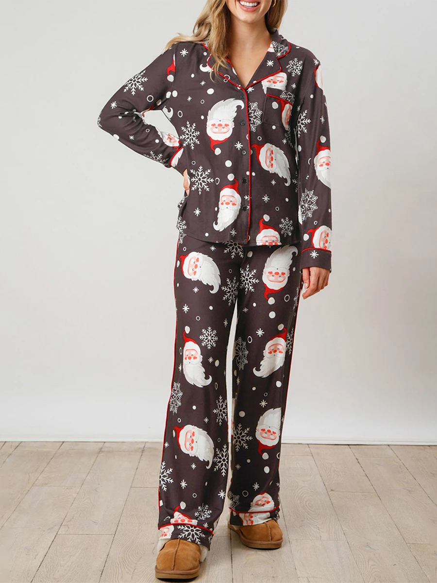 2025 Women Christmas Pajamas Set Candy Cane Print Knotted Pj Lounge Set Long Sleeve Xmas Top and Pants