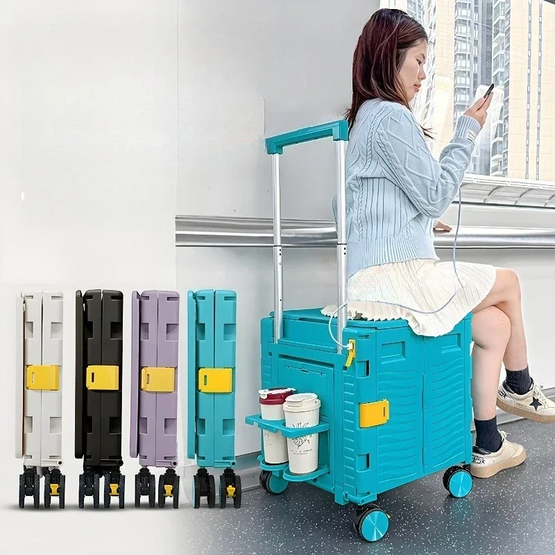 Shopping trolley folding light carry shopping camping trailer hand pull courier home travel