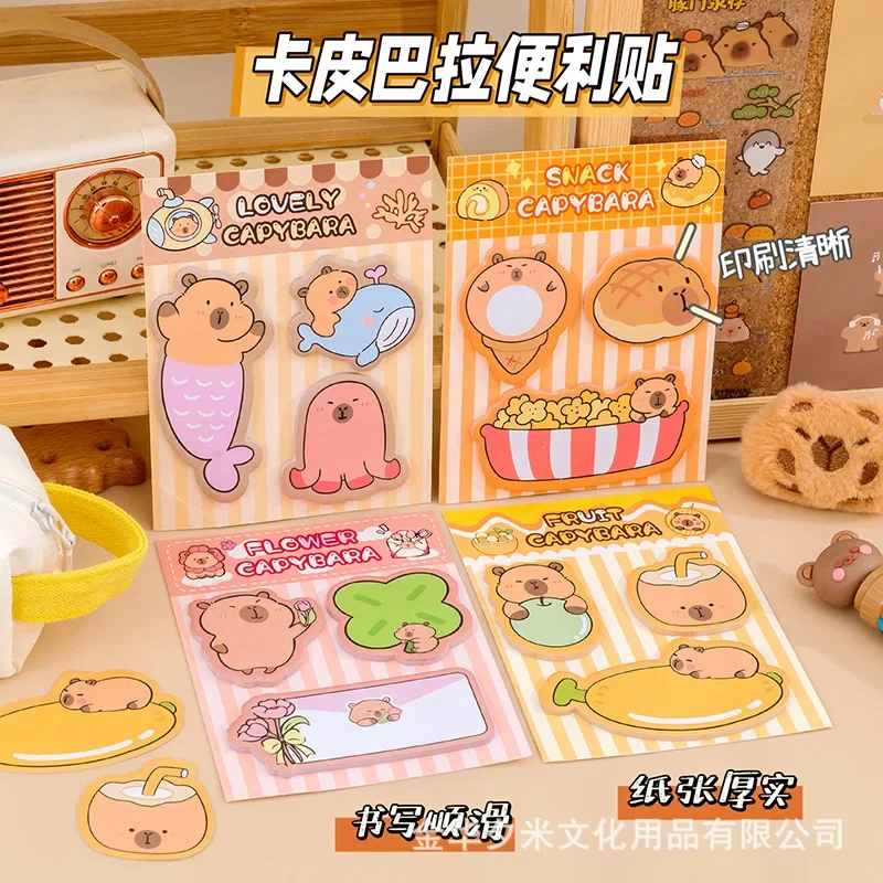 4Pcs/Set 2026 Cute Cartoon Capybara  Memo Pad Stickers Decal Sticky Notes Scrapbooking Diy Kawaii Notepad Diary birthday gift