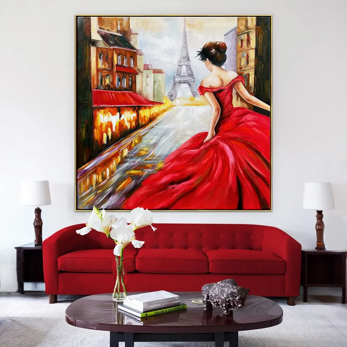 Eiffel Tower City Wall Art with Faceless elegant woman Handmade 5d Diamond Painting Cross Stitch Kits with City Art Home Decor