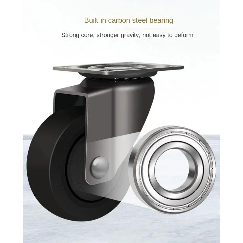 4 Pcs 1 Inch Flat Plate Swivel Caster Wheels With Brake - Silent Rubber Furniture Rollers For Heavy Duty Mobility