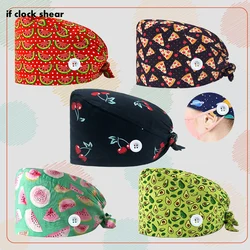 Unisex Surgical Cap Adjustable Cartoon Fruit Printing Scrubs Cap Beauty Salon Pet Shop Nurse Accessories Scrub Hat for Women Men