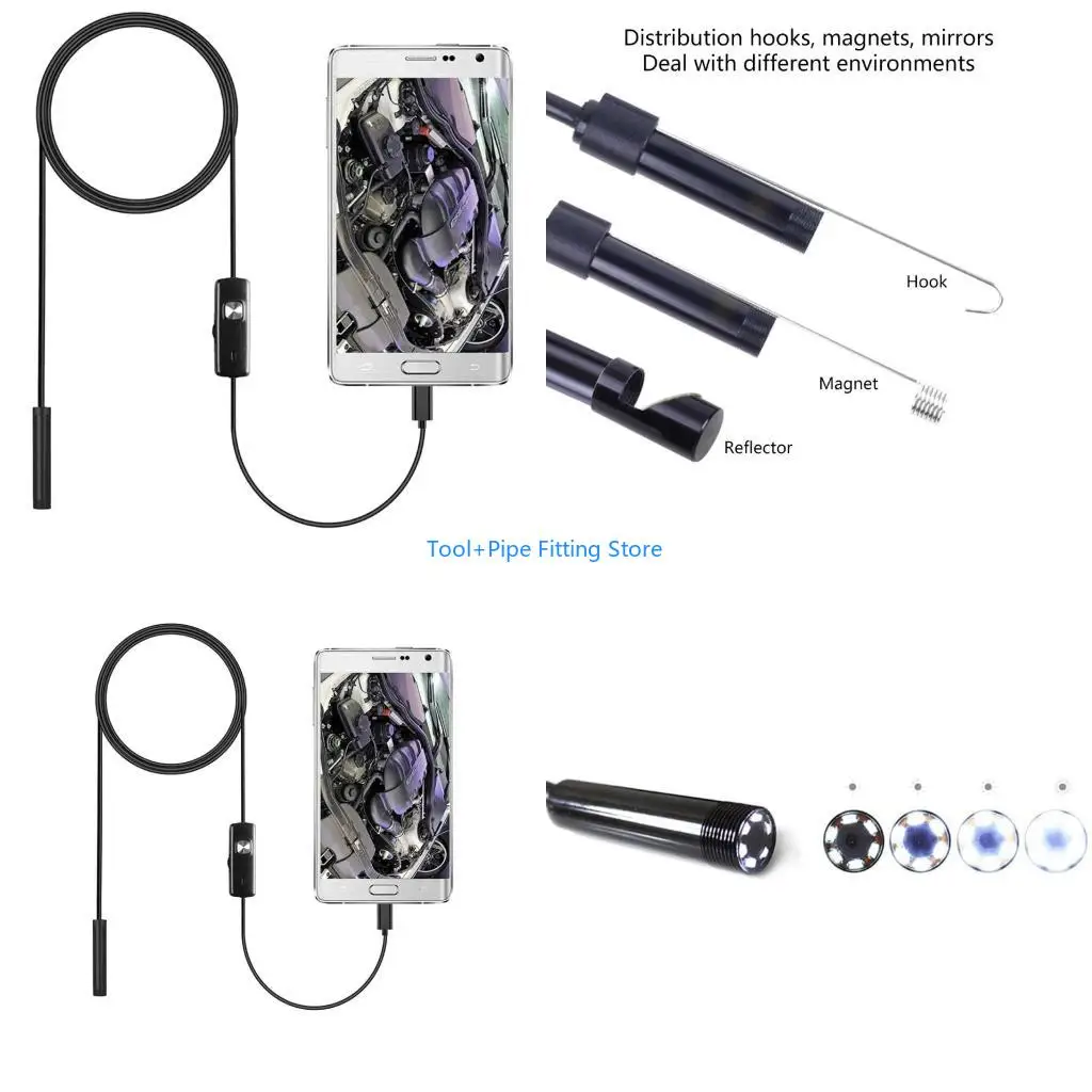 F92B USB Snake Inspection Camera USB Borescope Camera with 6 LED Lights for Android Phone for Windows