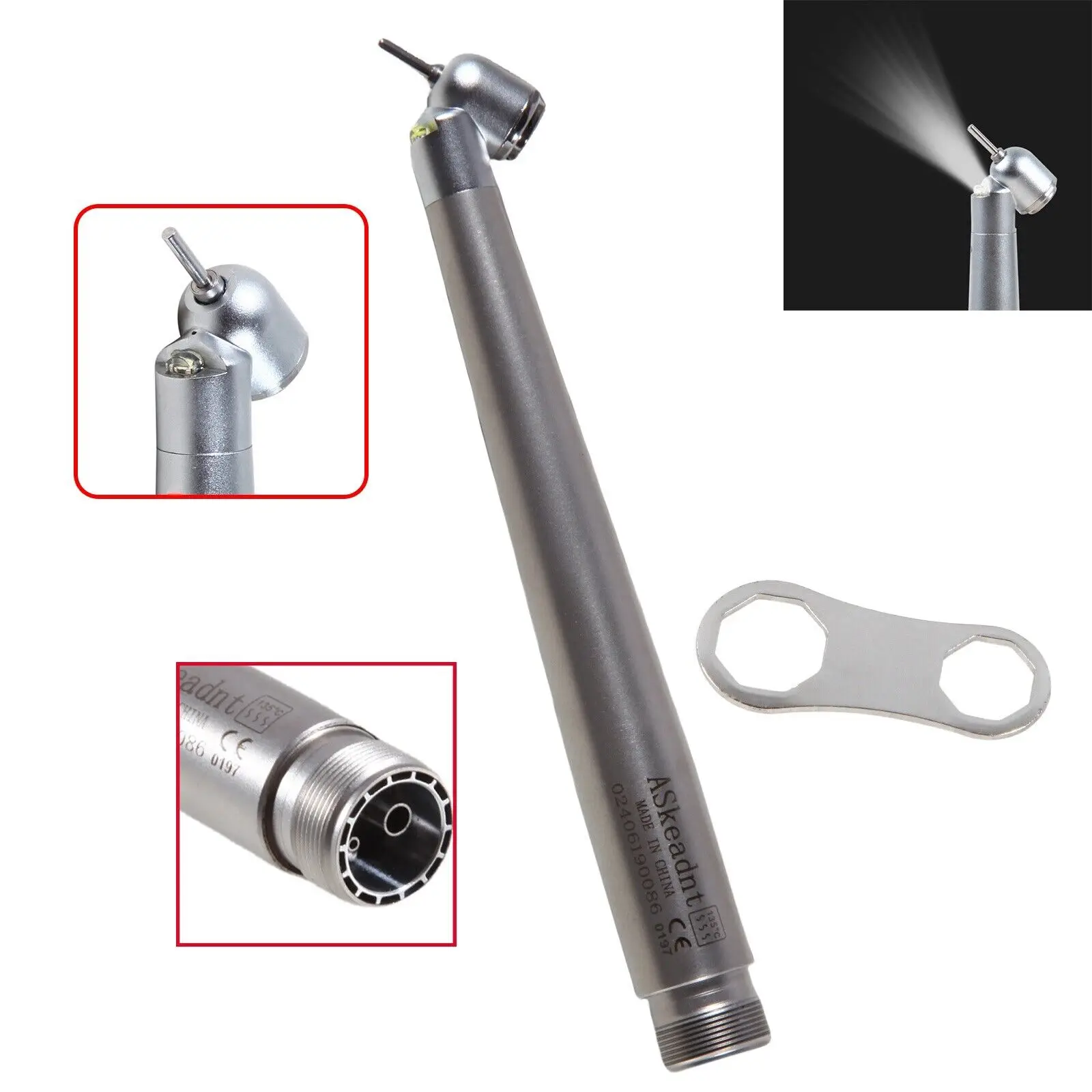 

Dental Fiber Optic LED E-generator 45° Degree High Speed Handpiece 2 Holes Fit Kavo