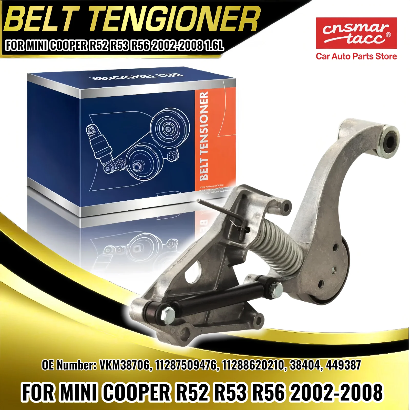 

New Belt Tensioner Assembly for Mini Cooper R52 R53 R56 02-08 L6 1.6L Water Pump VKM38706 11287509476 11288620210 38404, 449387