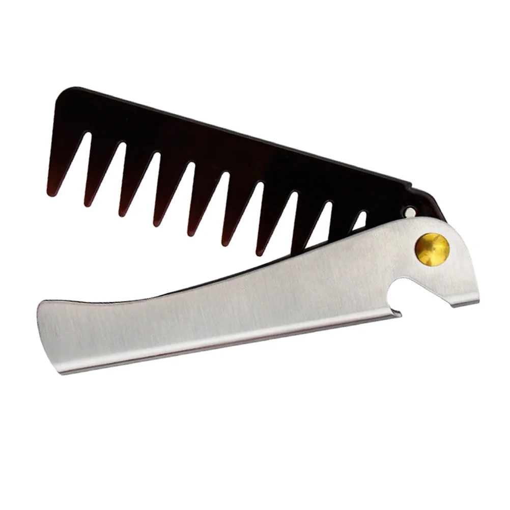 

1pc Retro Stainless Steel Pp Foldable Hair Comb Portable Pocket Size Narrow Tooth For Men Hairdressing Accessories