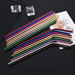 20Pcs Stainless Steel Straw Set Straight Curved Drinking Straw Set Juice Milk Tea Straw Bar Party Kitchen Accessories