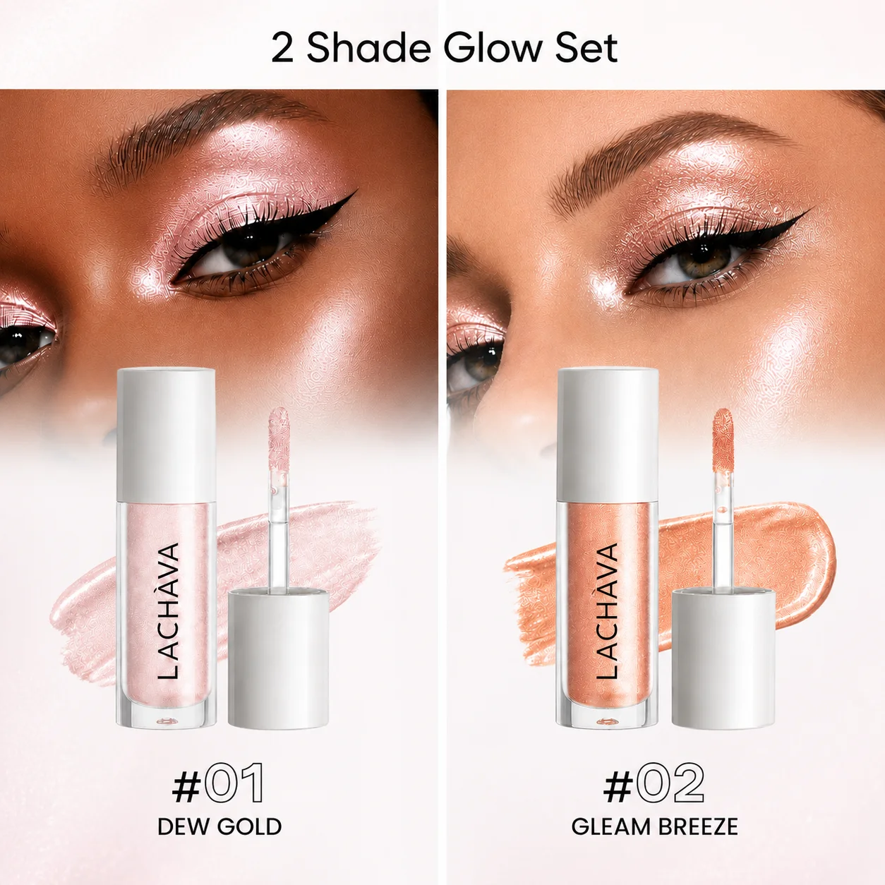 2 Pcs 2-in-1 Glitter Shimmer Liquid Eyeshadow & Highlighter Waterproof Long Lasting Multi-use Eye Face Brightening