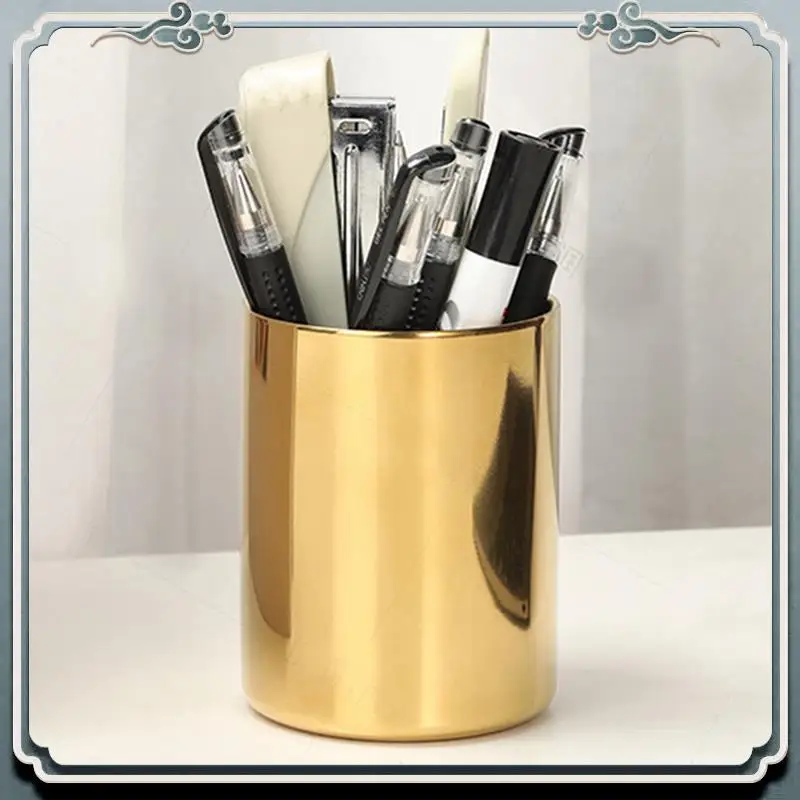 Premium 2X Pencil Cup Holder Desk Organizer Gold Pen Pot Pen Holder Container Desktop Stationery Table Vases Flower Pot