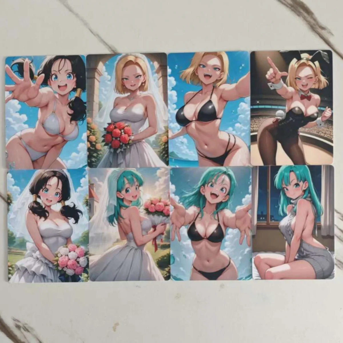 Juego de 8 Tarjetas Sexys de Dragon Ball, Bikini, Vestido de Novia, Chichi, sin Mosaicos, ACG, Android 18, Videl, Tarjetas NSFW 18+