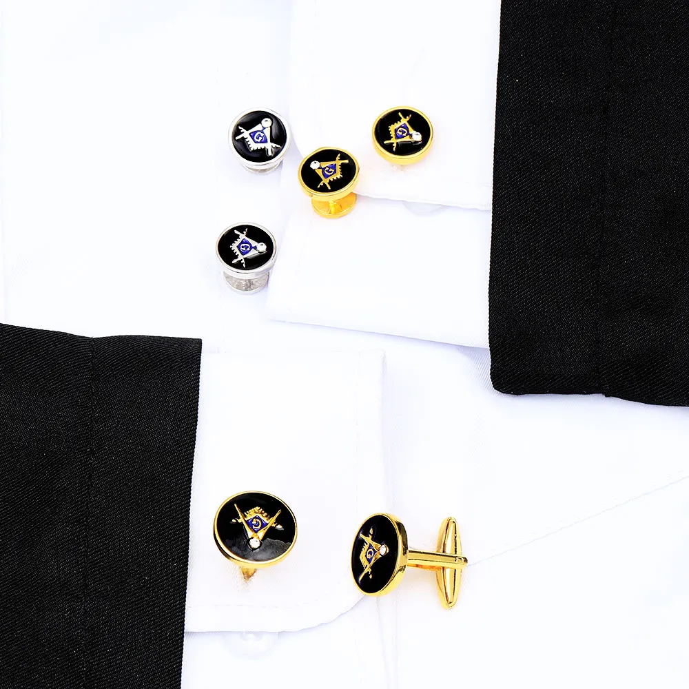 Masonic Symbols Crystal Cufflinks Freemason Logo Sleeve Nail Gold Silver Colors Mens Jewelry With Free Shipping