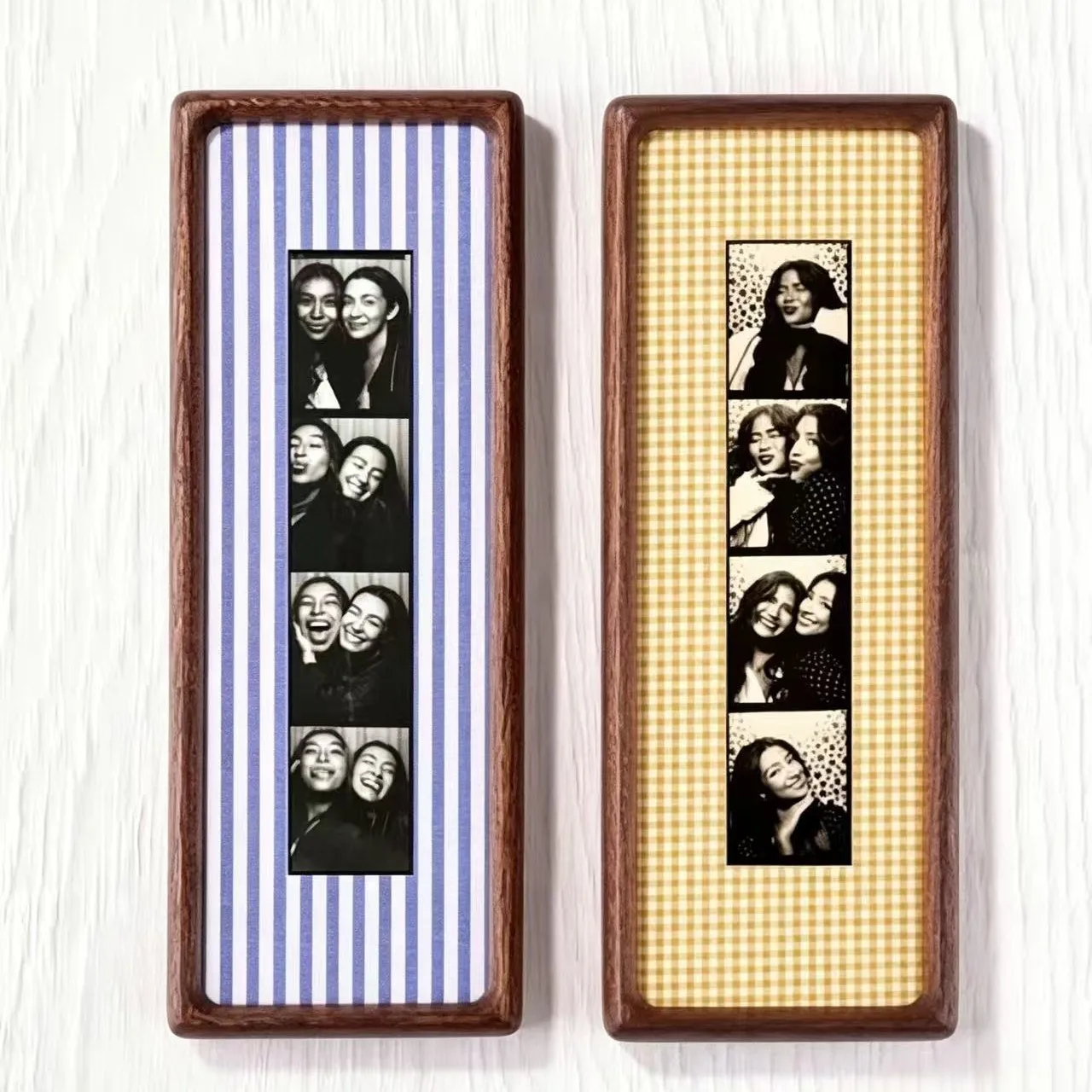 Solid Walnut Wood Strip 4-Slot Collage Frame, DIY Mortise-Tenon, Couple Instant Photo Holder, Wall Art Home Decor Gift