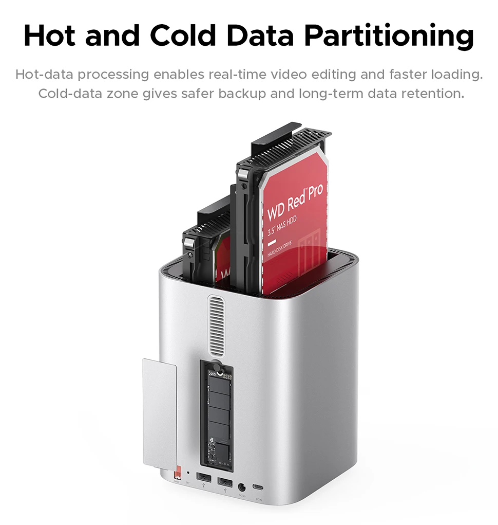 ORICO Mini Tower Dock M.2 NVMe SATA SSD Case 3.5"HDD Enclosure USB 3.2 Hub 10Gbps DAS Docking Station with RAID for Mac Mini M4