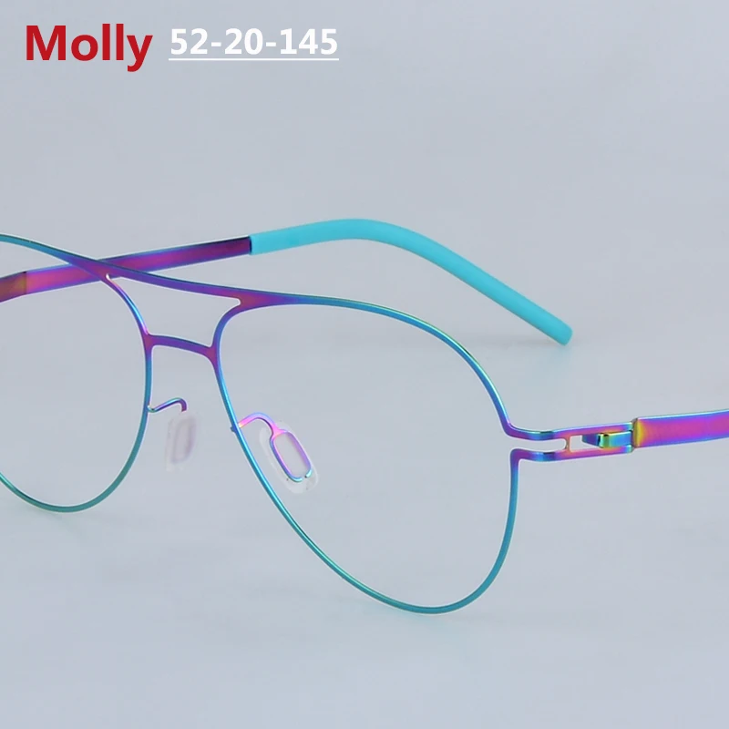 

Bay Blue Screwless Eyeglasses Handmade Oval Round Pilot Glasses Frame Men Women Double-beam Spectacles Colour Thin Rim Eyewear